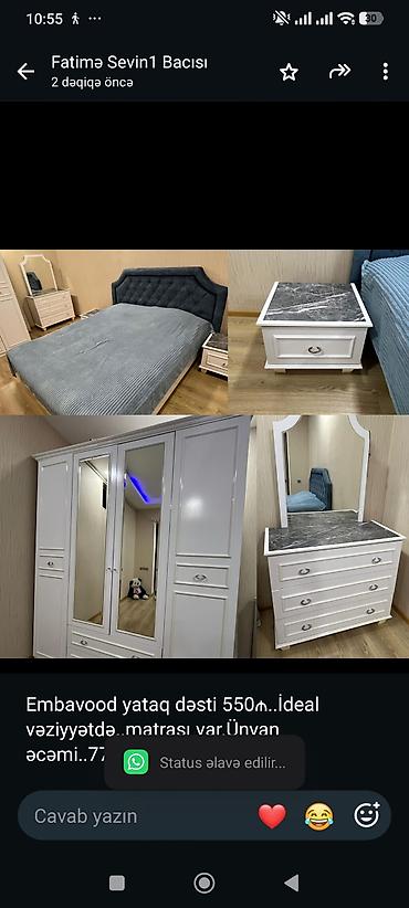 Embavood yataq dəsti 550₼. İdeal vəziyyətdə. matrası var.Ünvan