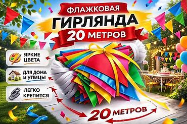 флажки: Флажковая гирлянда, 10 метров и 20 метров, 50 метров 10 метр - 100 — 2
