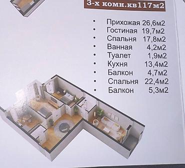 home: 3 комнаты, 117 м², Юг-2 мкр 10 этаж, ПСО (под самоотделку) — 2