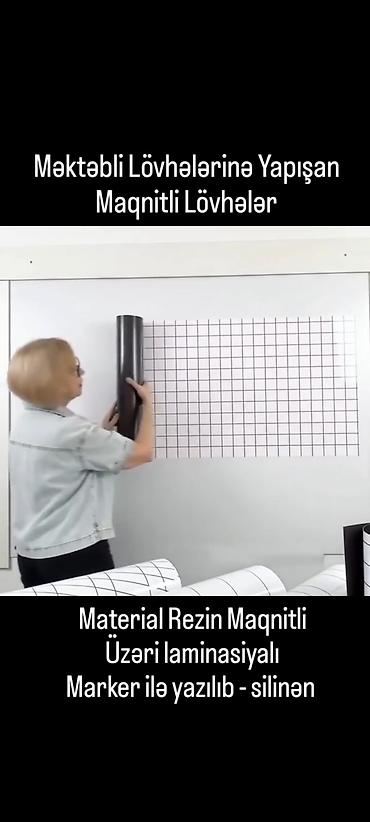 Reklam lövhələri: Maqnitli Lövhələr məktəb və ofis üçün. ölçü: 1metr x 70sm. Marker ilə — 1