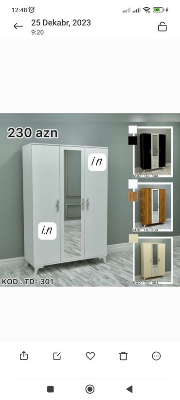 Мебель для дома: Гардеробный шкаф, Новый, 3 двери, Распашной, Прямой шкаф, Азербайджан