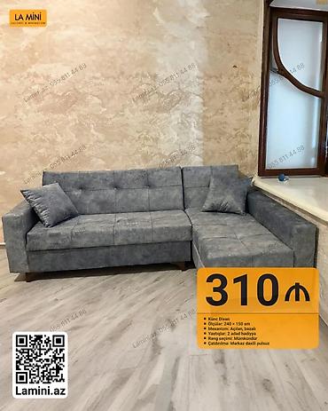 Künc divan - Ölçülər: 240 × 150 sm - Mexanizm: açılan, bazalı -