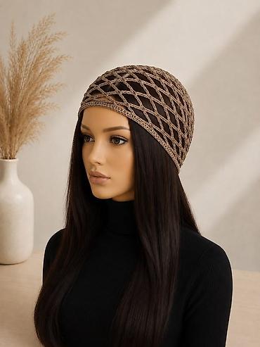 шаль: Məhsul: Toxunma tor naxışlı baş örtüsü (crochet hairnet/bonnet) - — 1