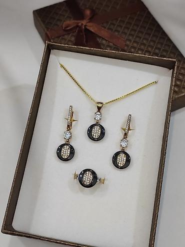 Серебряные наборы украшений: Серебряный Набор+ Цепочка Серебро МС напыление жёлтое золото 925 — 2