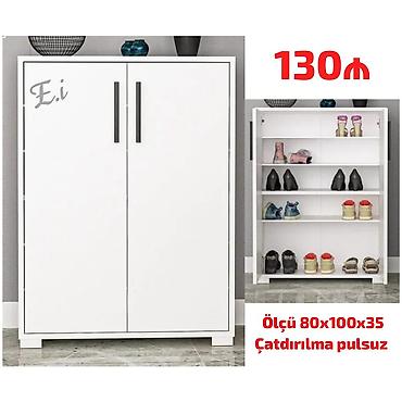 taxta rəf: Ağ rəngli ayaqqabı dolabı - Ölçü: 80×100×35 sm - İki qapılı dizayn — 1
