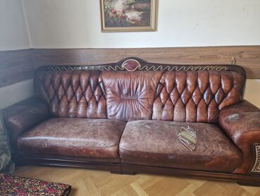 диваны кожаные бу: Кожаный диван, требуется реставрация, длина 3 метра
