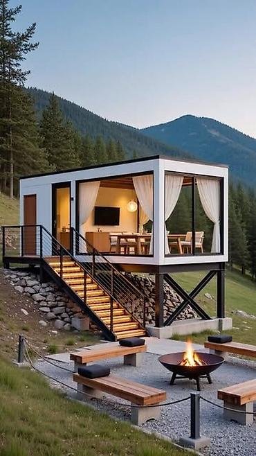 landşaft dizayn: Müasir “lifted” tiny house – modul tipli dağ/meşə evi - Arxitektura — 1