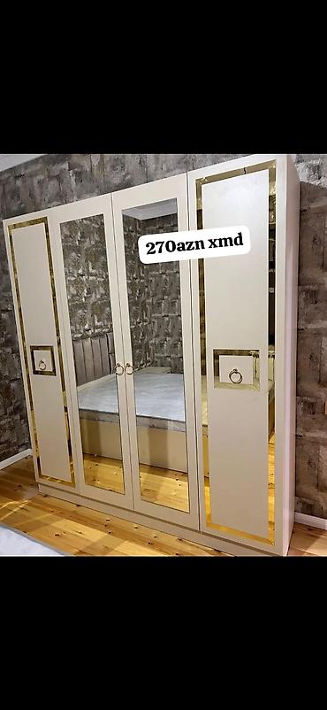 nills mebel: Güzgülü 4 qapılı şkaf - Rəng: krem tonlarında, qızılı dekorativ — 1