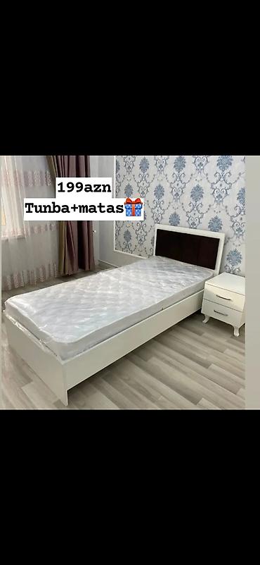 tumbalar: Tək nəfərlik yataq dəsti. Ağ rəngli çarpayı korpusu, yumşaq başlıq — 1