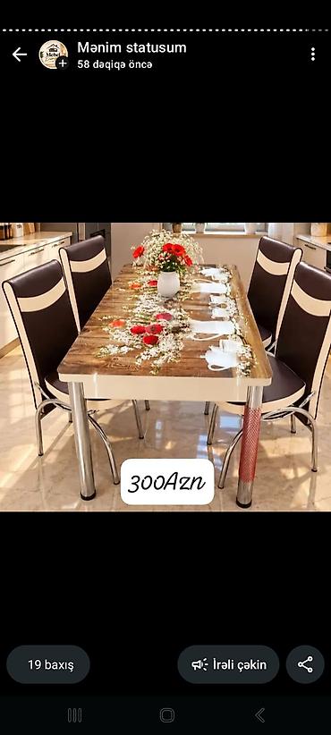Столы и стулья: Mətbəx üçün yemək masası və 4 ədəd stul dəsti - Masa: parlaq şüşə — 3