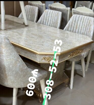 Masa və oturacaq dəstləri: Qonaq otağı üçün, Yeni, Açılmayan, Dördbucaq masa, 6 stul