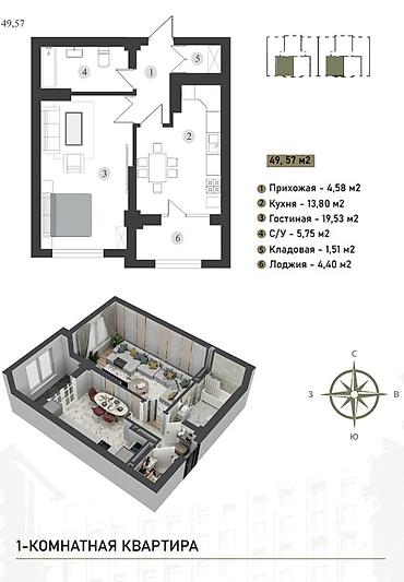 Продажа квартир: 1 комната, 50 м², ул. Лев Толстой Элитка, 10 этаж, ПСО (под самоотделку) — 2