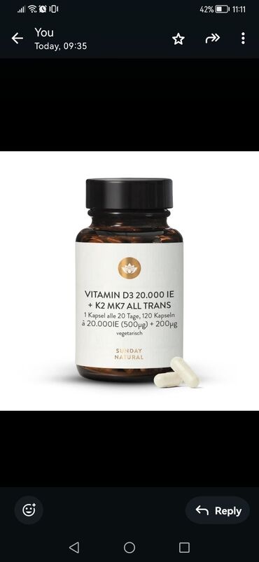 Vitamin D3+K2 kapsul Vitamin D3+K2 damcı Məhsullar Almaniyadan sifariş
