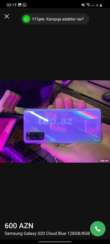 s20 qiymeti: Samsung Galaxy S20 | Yeni | 128 GB | rəng - Mavi | Barmaq izi, İki sim kartlı, Face ID