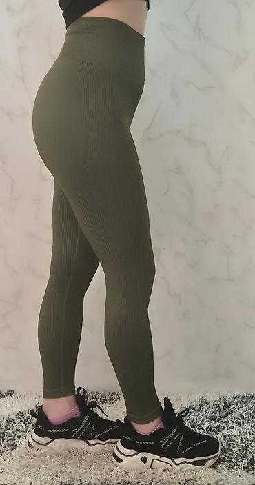 Helanke, biciklistički šortsevi: Ženske sportske helanke – maslinasto zelene - Visok struk sa širokim — 5