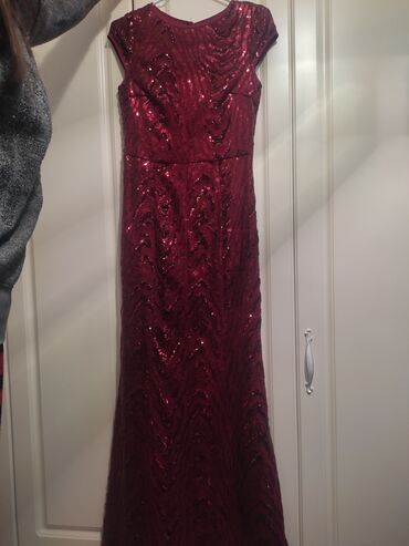 бордовое вечернее платье: Вечернее платье, А-силуэт, Длинная модель, Без рукавов, Стразы, S (EU 36)