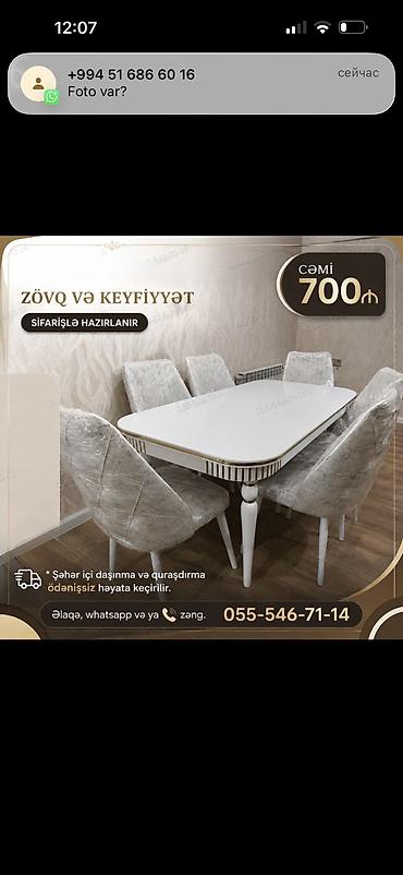 Sifarişlə mebel: Oval masa, Qonaq otağı üçün, 6 nəfər, Açılmayan — 1