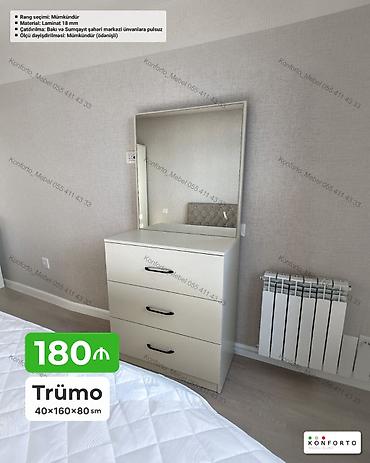 Komodlar: Trümo – 40×160×80 sm - Geniş güzgülü üst hissə, 3 dərin çekmece ilə — 1