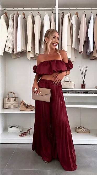 versace helanke: Dvodelni ženski komplet – plisirane široke pantalone i crop top sa — 4