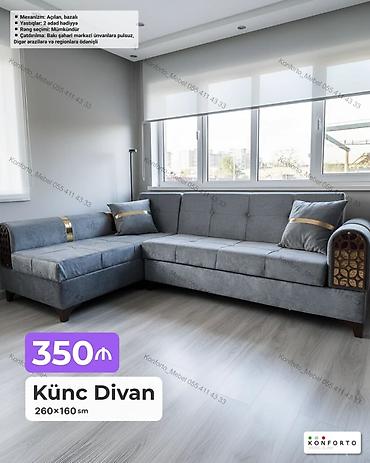 Künc Divan – 260×160 sm - Mexanizm: açılan, bazalı (yataq funksiyası lalafo.az -da Künc Divan – 260×160 sm - Mexanizm: açılan, bazalı (yataq funksiyası