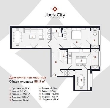 108: 3 комнаты, 88 м², Церковь Элитка, 7 этаж, ПСО (под самоотделку) — 3