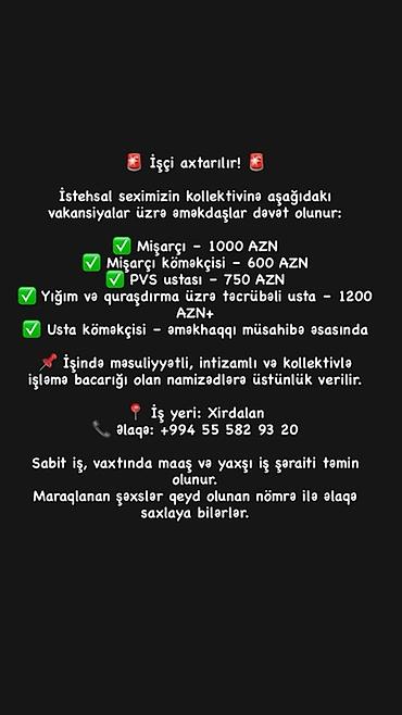 mebel ustası köməkçisi: Vakansiyalar – istehsal sexi Aşağıdakı vəzifələr üzrə əməkdaşlar — 1