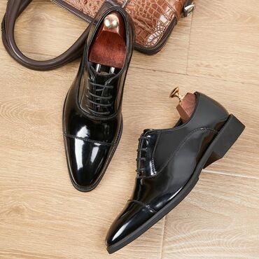 синие мужские туфли: Klassik kişi ayaqqabısı – 100% təbii dəri - Model: kap-toe Oxford