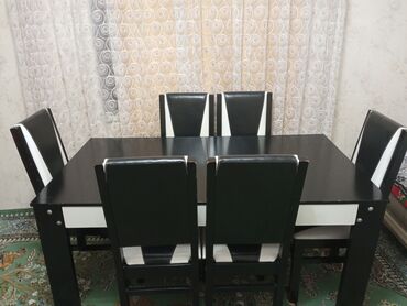 kafe üçün stol stul: Qonaq otağı üçün, İşlənmiş, Açılan, Dördbucaq masa, 6 stul