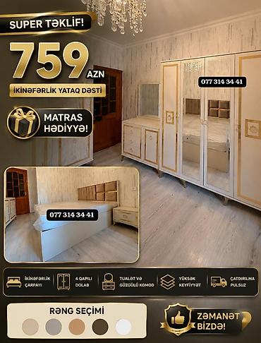 Masa və oturacaq dəstləri: Masa və 6 stul dəsti – Xmd • Komplekt: 1 yemək masası + 6 ədəd stul — 250