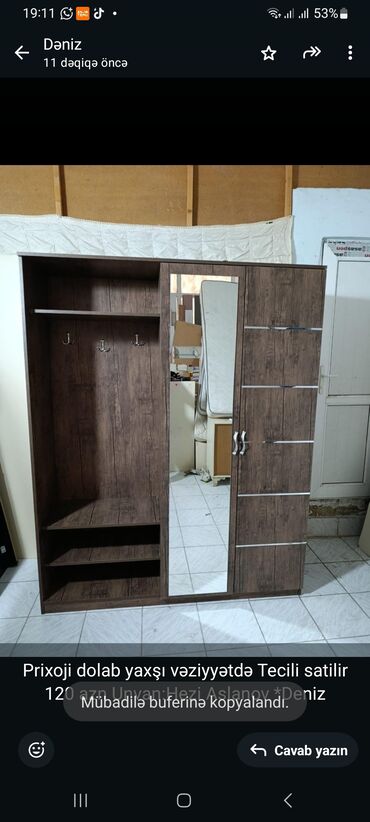 гардеробная мебель: Prixoji dolab yaxşı vəziyyətdə Tecili satilir 120 azn Unvan:Hezi
