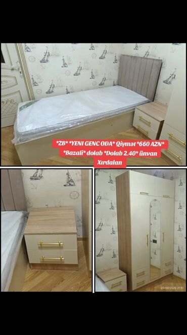 Uşaq və gənc otağı üçün dəstlər: *ZB* *YENI GENC ODA* Qiymət *660 AZN* *Bazali* dolab *Dolab 2.40*