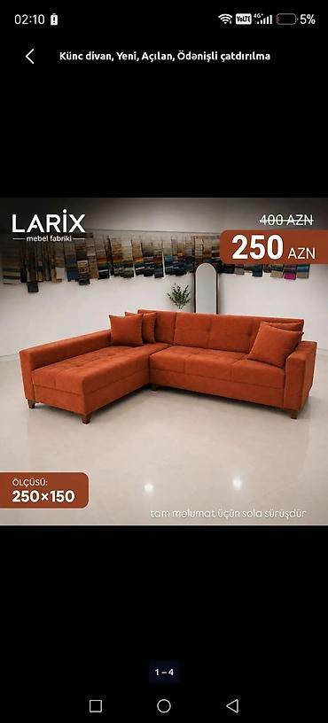 Künc divan – LARIX mebel fabriki - Ölçü: 250 × 150 sm (şəkildə 250 × lalafo.az -da Künc divan – LARIX mebel fabriki - Ölçü: 250 × 150 sm (şəkildə 250 ×