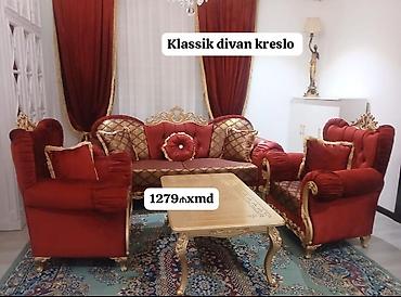 klasik divanlar: Yeni, Klassik divan, 2 kreslo, Bazasız, Açılmayan — 1