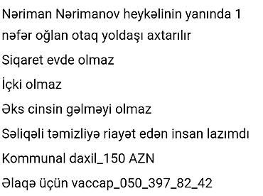 1 otaql: Nəriman Nərimanov heykəlinin yanında yerləşən evə 1 nəfər oğlan otaq — 1