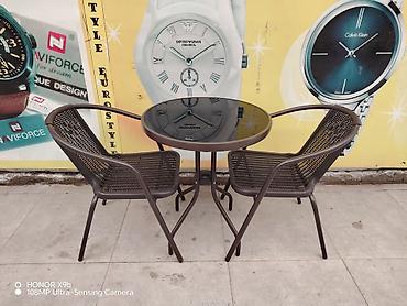 Bağ, çöl mebeli: Yeni, Yumru masa, 2 stul, Açılmayan, Stullar ilə, Metal, Çin — 2