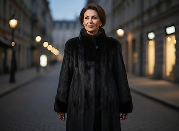 Шубы: Шуба, Норка, По колено, С капюшоном, 3XL — 1