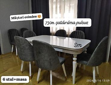 kicik stol: 6 stul + masa qonaq otağı/dining dəsti. Dəstə 1 ədəd düzbucaqlı masa — 2
