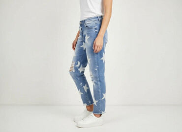 jeansy z cyrkoniami: Denim, Jeansy damskie, rozmiar S