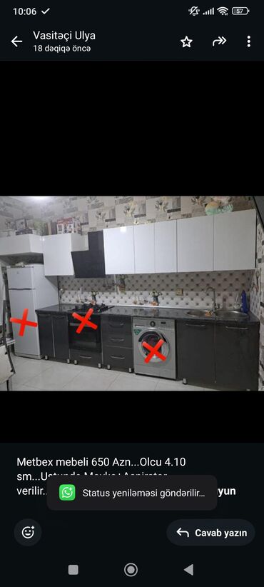 Ev üçün digər mebel: Metbex mebeli 650 Azn. Olcu 4.10 sm. Ustunde Moyka+Aspirator