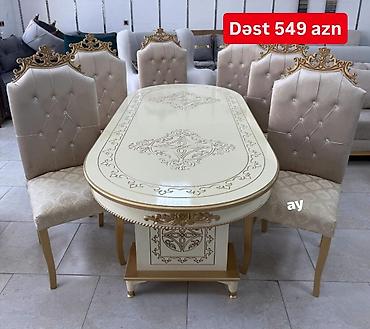 masa ders: *Masa desti 549 AZN* 🔹 MDF masa olcu 93×2 🔹 6 ədəd stul 🔹 Rəng seçimi — 1