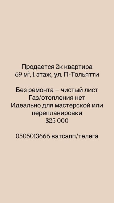 Продажа квартир: 2 комнаты, 69 м², Индивидуалка, 1 этаж, ПСО (под самоотделку)