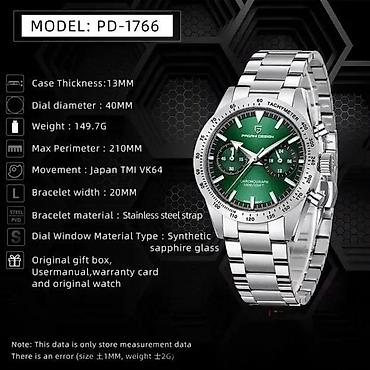 Ručni satovi: PAGANI DESIGN PD-1766 - 40mm - Zelena - Seiko mvmt Potpuno nov muški — 7