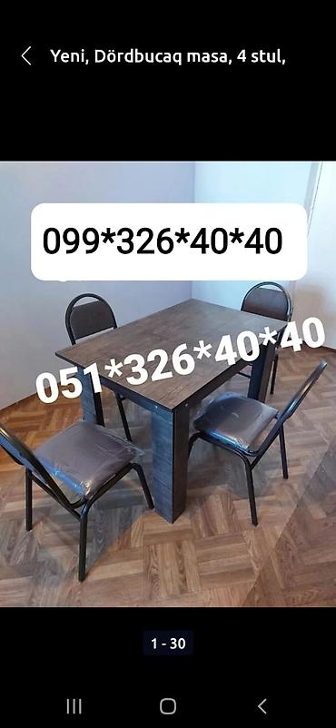 Masa və oturacaq dəstləri: Mətbəx üçün, Yeni, Dördbucaq masa, 4 stul — 8