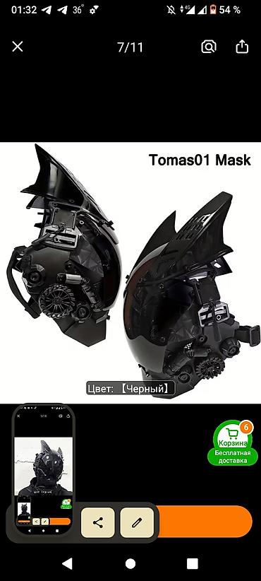 чёрный маска: Шлем-маска киберпанк Tomas01, цвет: черный - Дизайн: футуристический — 4