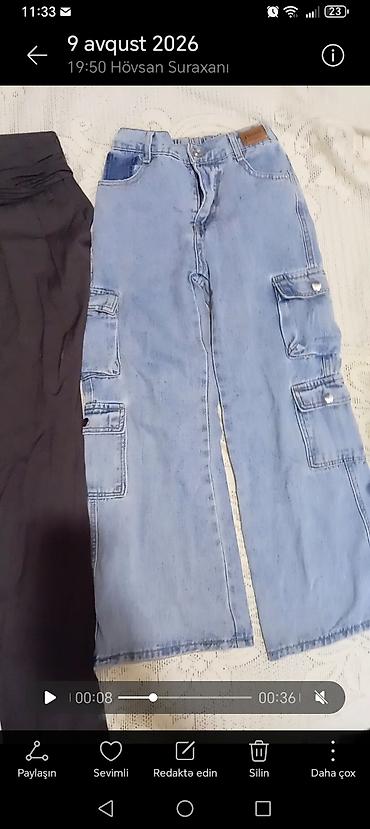 klasik şalvar modelleri: Kargo ciblikli cins şalvarlar dəsti - Material: cins (denim) - — 4