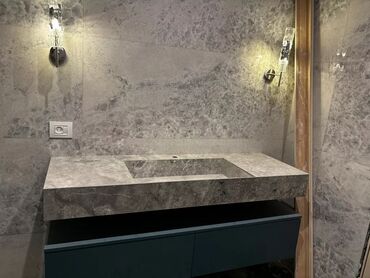 Çanaqlar, tülpanlar: Mərmər effektli inteqrə lavabolar və vanna otağı tezgahları - — 3