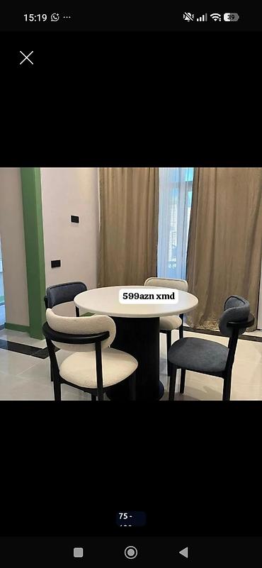 Dairəvi yemək masası və 4 ədəd stul dəsti. Xüsusiyyətlər: - Masanın