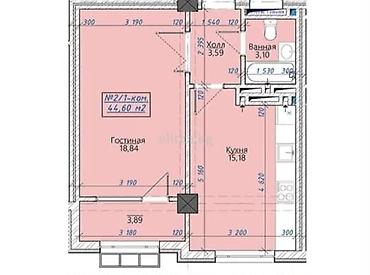 будённого: 1 комната, 44 м², Восток-5 мкр Элитка, 7 этаж, ПСО (под самоотделку) — 3