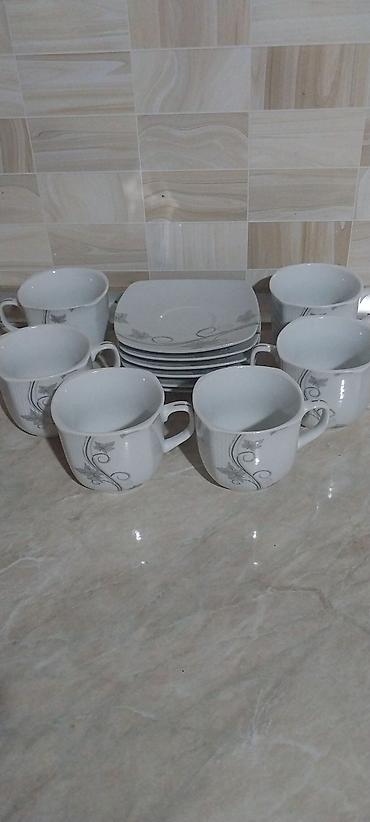 türkiyə bayrağı: Çay dəsti, rəng - Ağ, Farfor, 6 nəfərlik, Türkiyə — 1