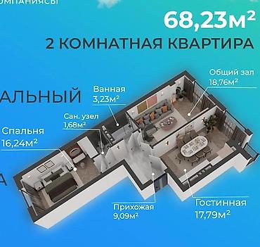 Продажа квартир: 2 комнаты, 68 м², Элитка, 6 этаж, Готовая ПСО (под самоотделку) — 1